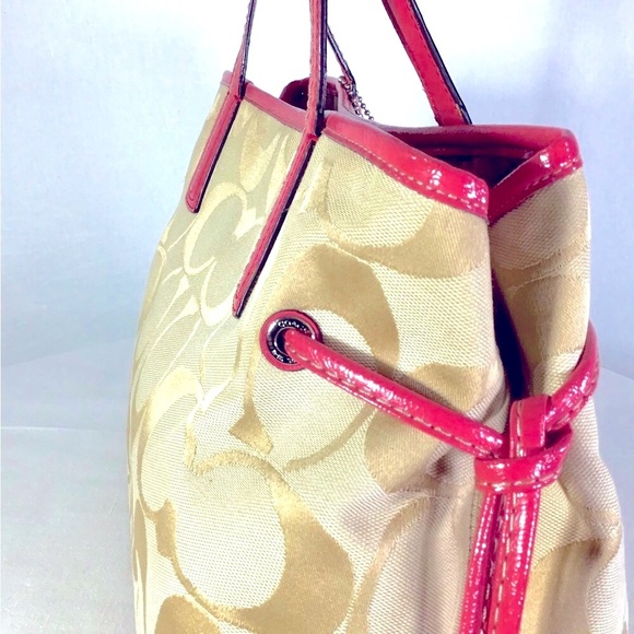 Coach vintage signature striped carry all bag ,canvas scarf pattern leather pink - Picture 5 of 11